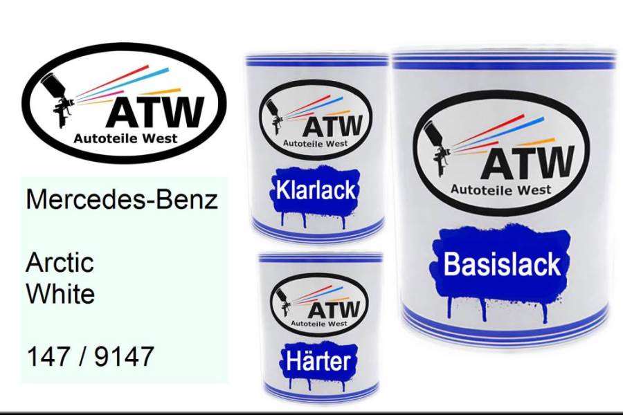 Mercedes-Benz, Arctic White, 147 / 9147: 1L Lackdose + 1L Klarlack + 500ml Härter - Set, von ATW Autoteile West.